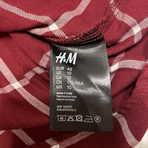 H&M Maroon Check Puff Sleeve Shirt, Sz 10 - Picture 6 of 10